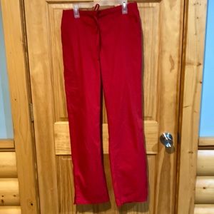 Women’s scrubs, two tops and one bottom , red and gray, size small and medium.